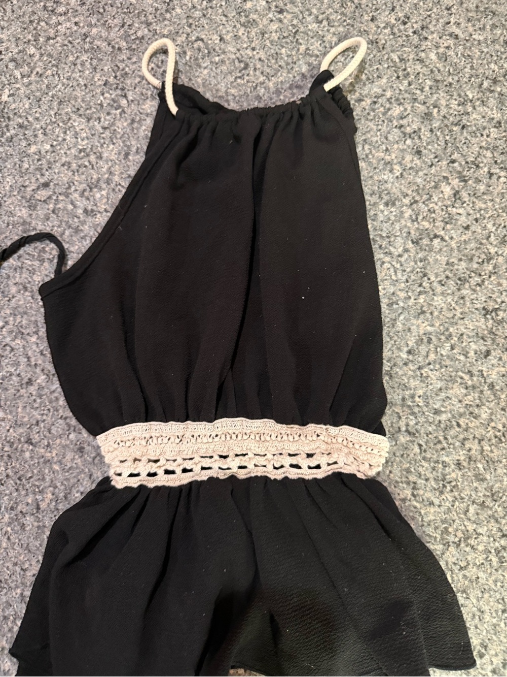 Girls Black Halter Top with Cream Crochet Waistband